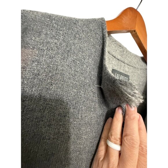 LaFayette 148 Womens Open Wool Blend Jacket Gray Fringe Detail Boxy Size L / XL? - Picture 8 of 11